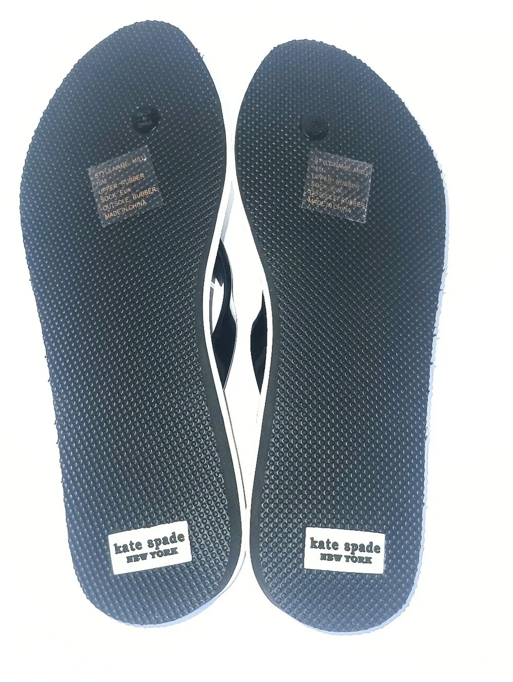 NWT Kate Spade Milli Flip Flop Wedge Thong Sandal Black & White Striped Size 10